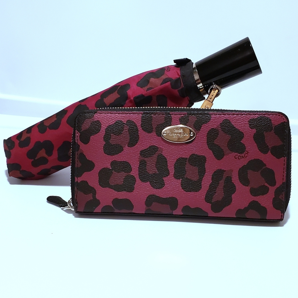 Coach Cranberry Ocelot Wallet With Umbrella